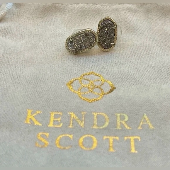 Kendra Scott Platinum Drusy Ellie Gold Stud Earrings - Picture 2 of 4